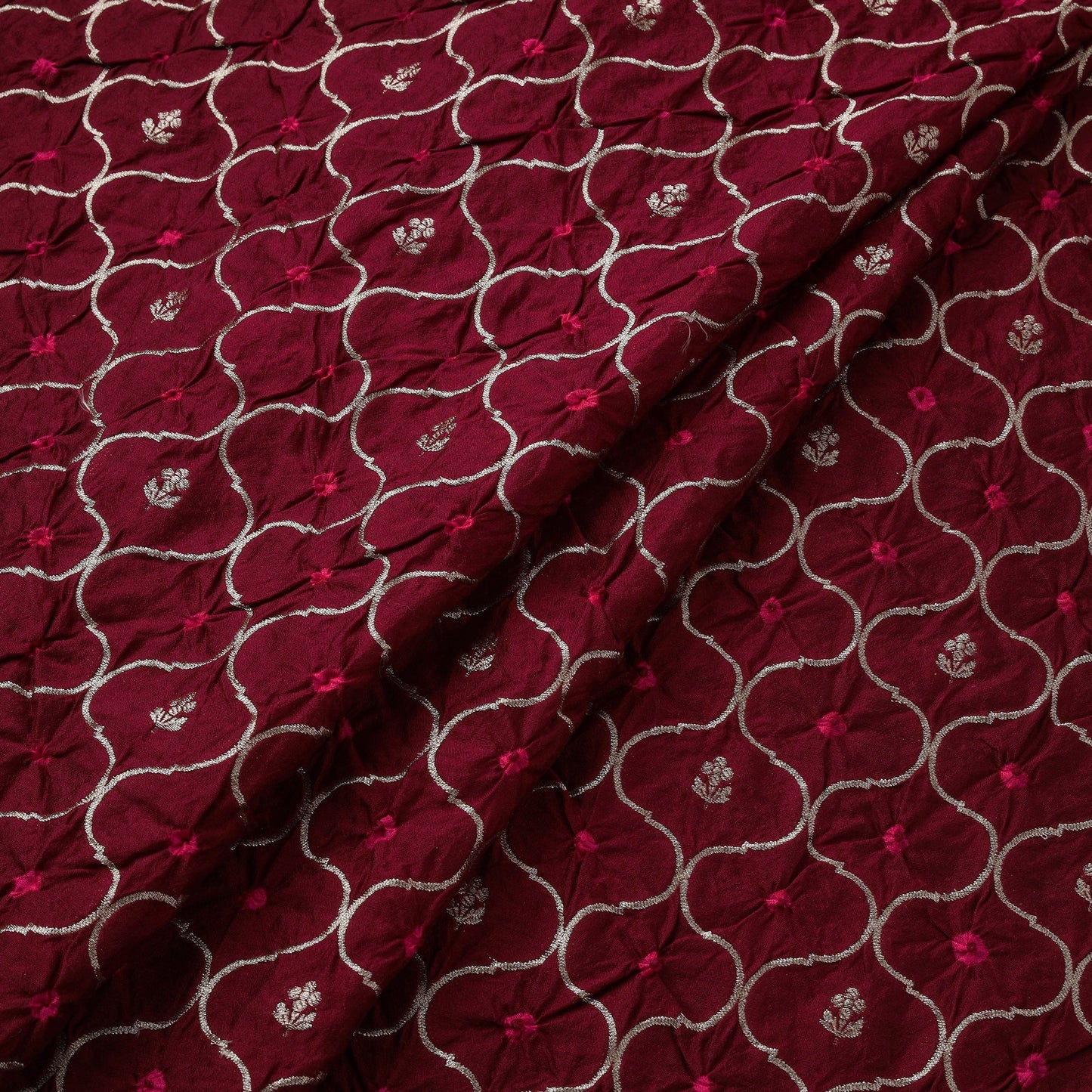 Zari work silk tie-dye bandhani fabric 37 - handcrafted