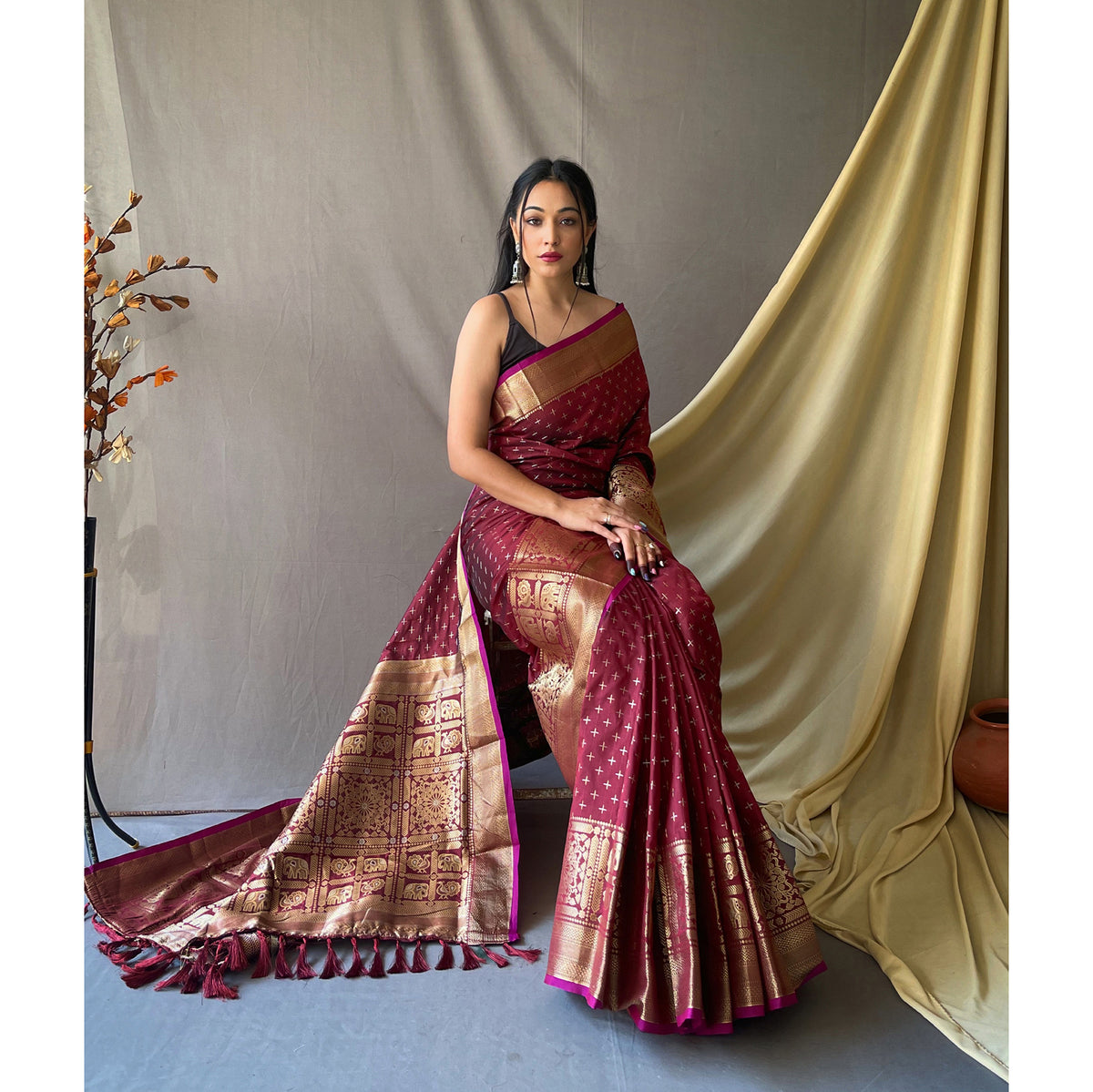 Suhasini Maroon Soft Silk Handwork Saree