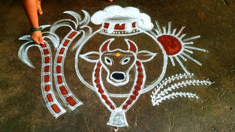 Rangoli of Pongal Kolam with Faces