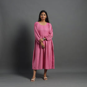 Mehak rose pink plain flared woolen dress 02 - handcrafted
