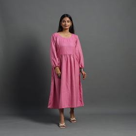 Mehak rose pink plain flared woolen dress 02 - handcrafted