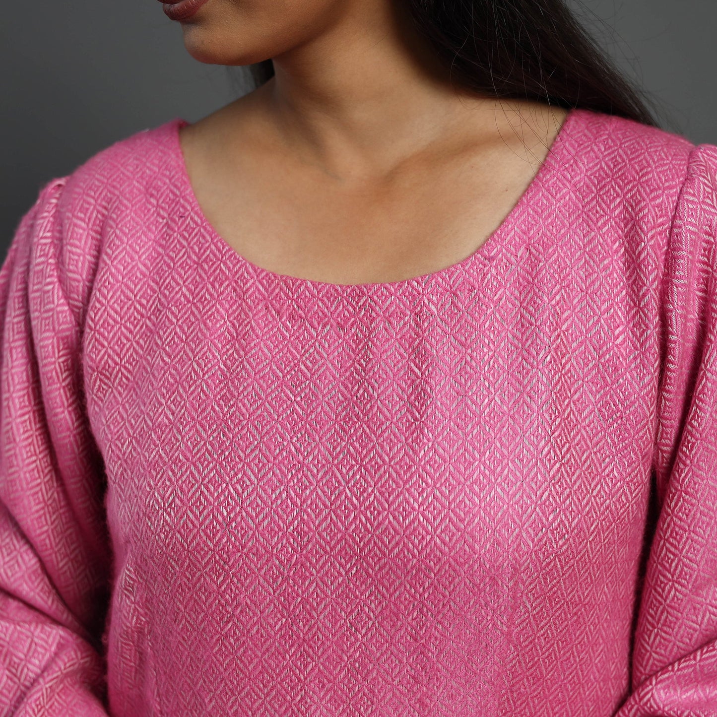 Mehak rose pink plain flared woolen dress 02 - handcrafted