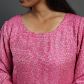 Mehak rose pink plain flared woolen dress 02 - handcrafted