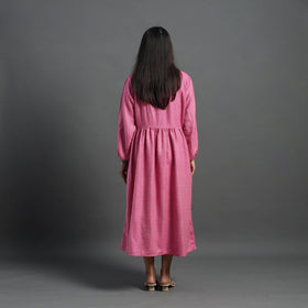 Mehak rose pink plain flared woolen dress 02 - handcrafted