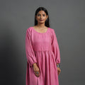 Mehak rose pink plain flared woolen dress 02 - handcrafted