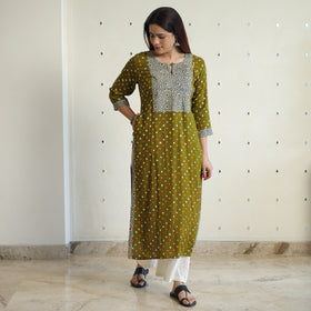 Buy Bandhani Tie-dye Cotton Long Straight Kurta for Women