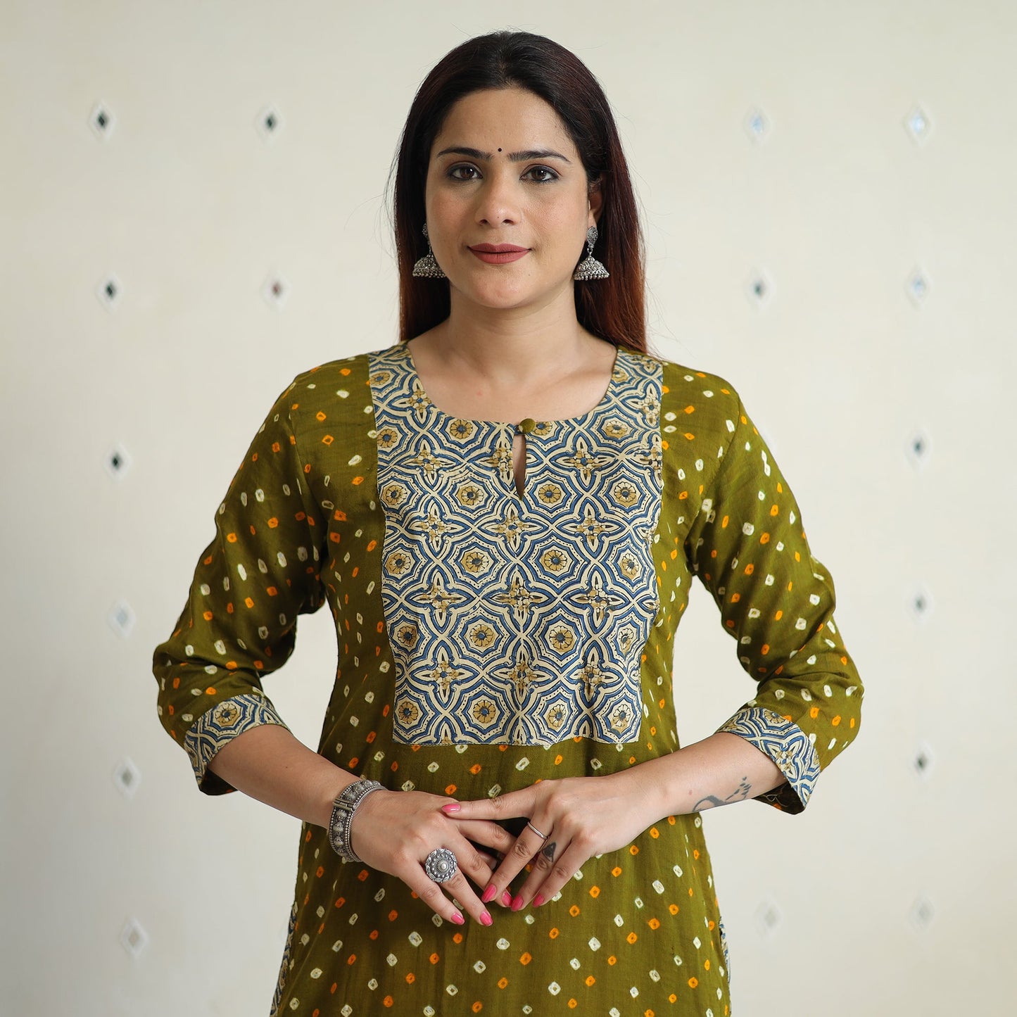 Buy Bandhani Tie-dye Cotton Long Straight Kurta for Women