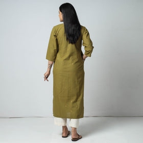 Mehendi Green Jacquard Cotton Long Kurta for Women
