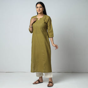  Mehendi Green Jacquard Cotton Long Kurta for Women