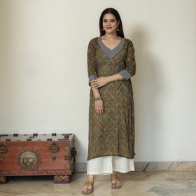 Mehndi green - printed mul cotton straight kurta 11