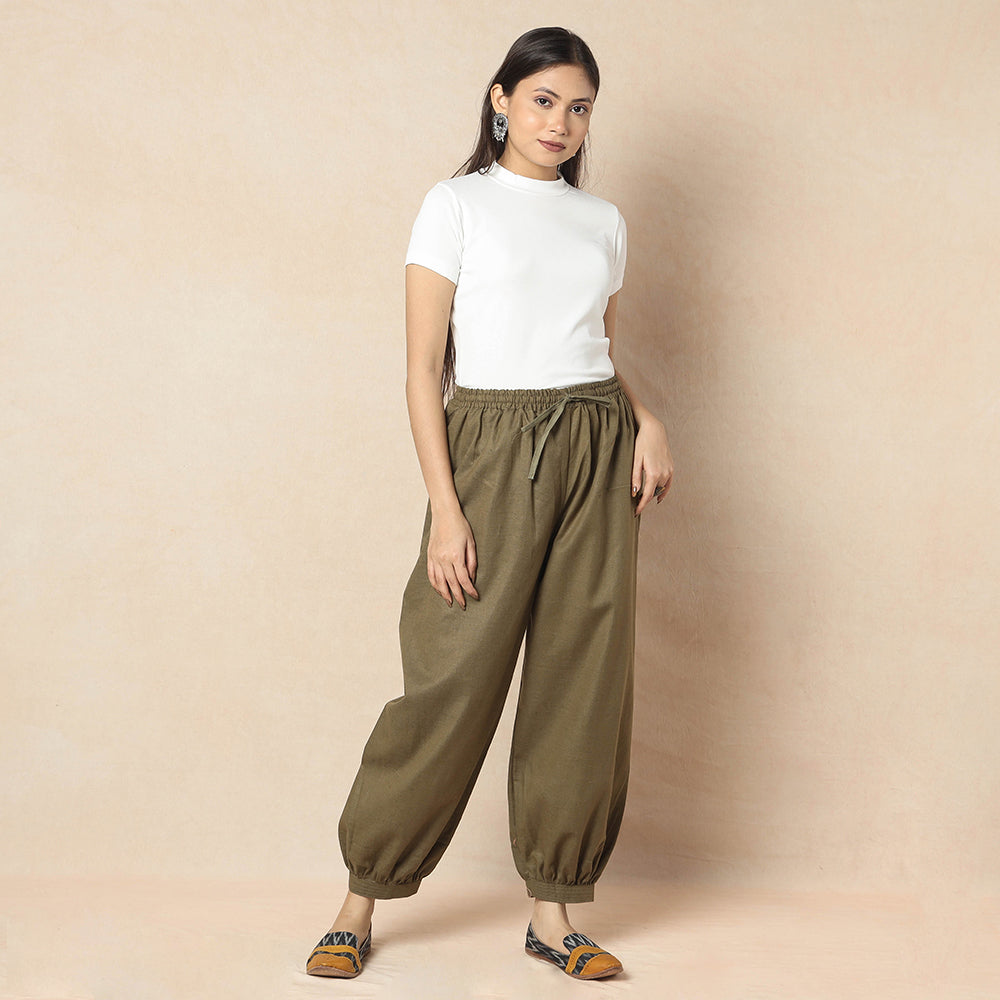 Mehndi Green - Flex Cotton Plain Elasticated Pant