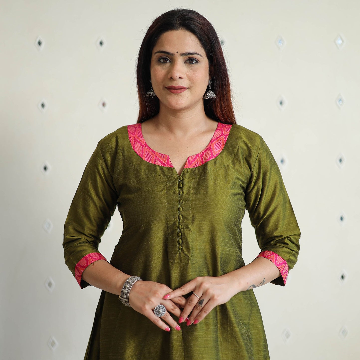 Buy Plain Solid Slub Silk Long A-Line Kurta for Women