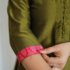 Buy Plain Solid Slub Silk Long A-Line Kurta for Women