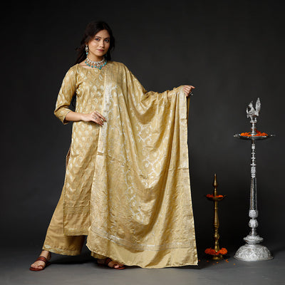 Mellow yellow - banarasi silk zari work kurta with palazzo