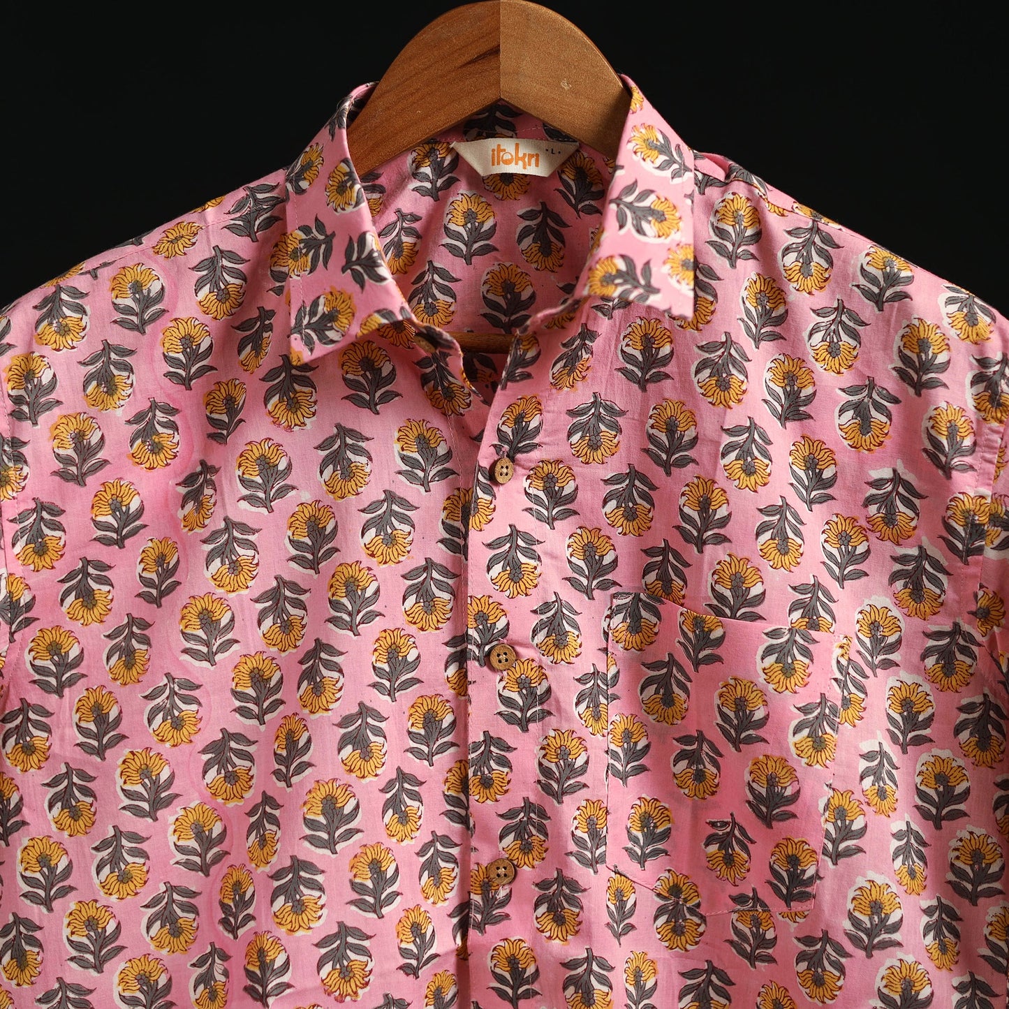 Men cotton sanganeri hand block print half sleeve shirt 01
