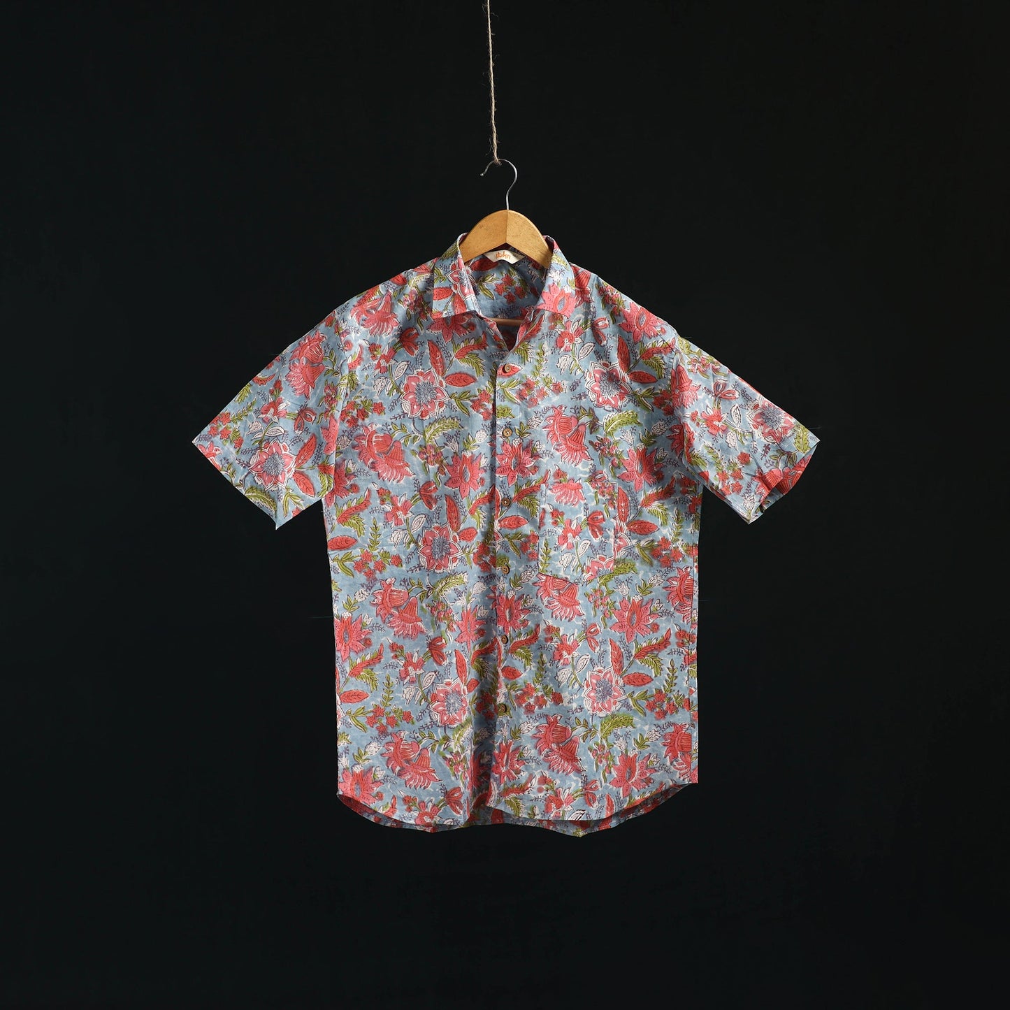 Men cotton sanganeri hand block print half sleeve shirt 02