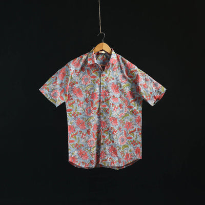 Men cotton sanganeri hand block print half sleeve shirt 02