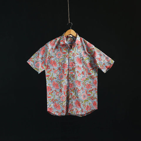 Men cotton sanganeri hand block print half sleeve shirt 02