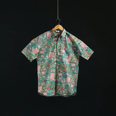 Men cotton sanganeri hand block print half sleeve shirt 06