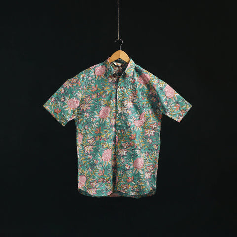 Men cotton sanganeri hand block print half sleeve shirt 06