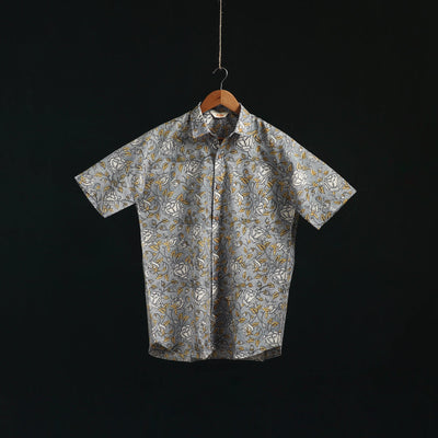 Men cotton sanganeri hand block print half sleeve shirt 08