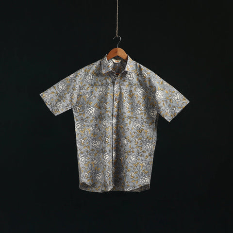 Men cotton sanganeri hand block print half sleeve shirt 08