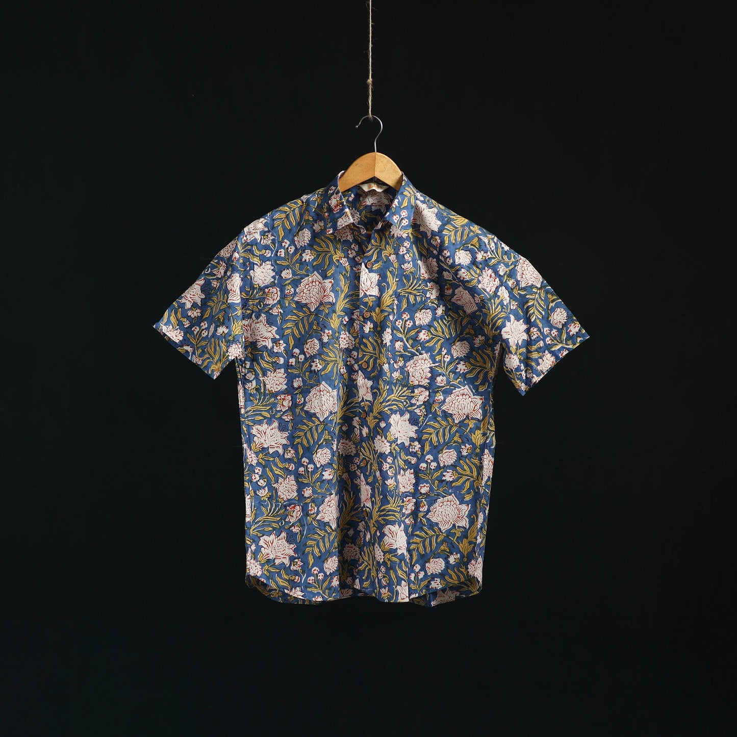 Men cotton sanganeri hand block print half sleeve shirt 16