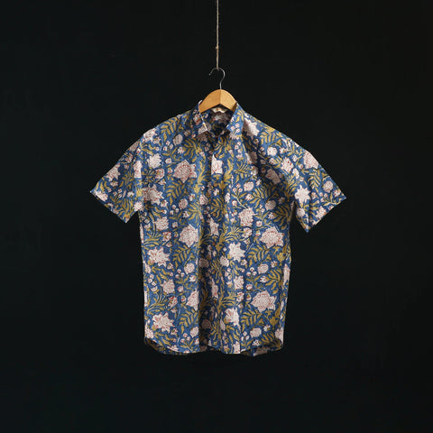 Men cotton sanganeri hand block print half sleeve shirt 16