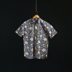 Men cotton sanganeri hand block print half sleeve shirt 16