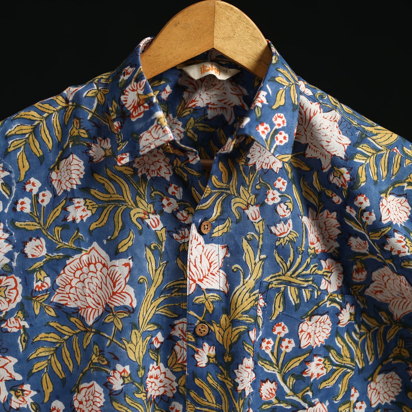 Men cotton sanganeri hand block print half sleeve shirt 16