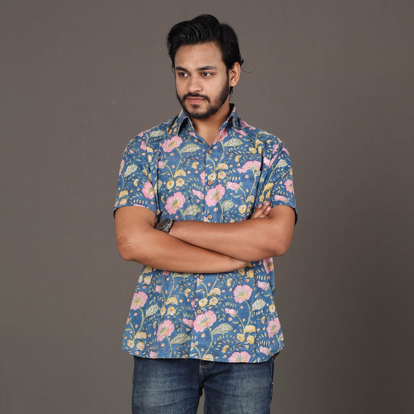  Men Sanganeri Block Printed Cotton Half Sleeve Shirt Online at iTokri.com