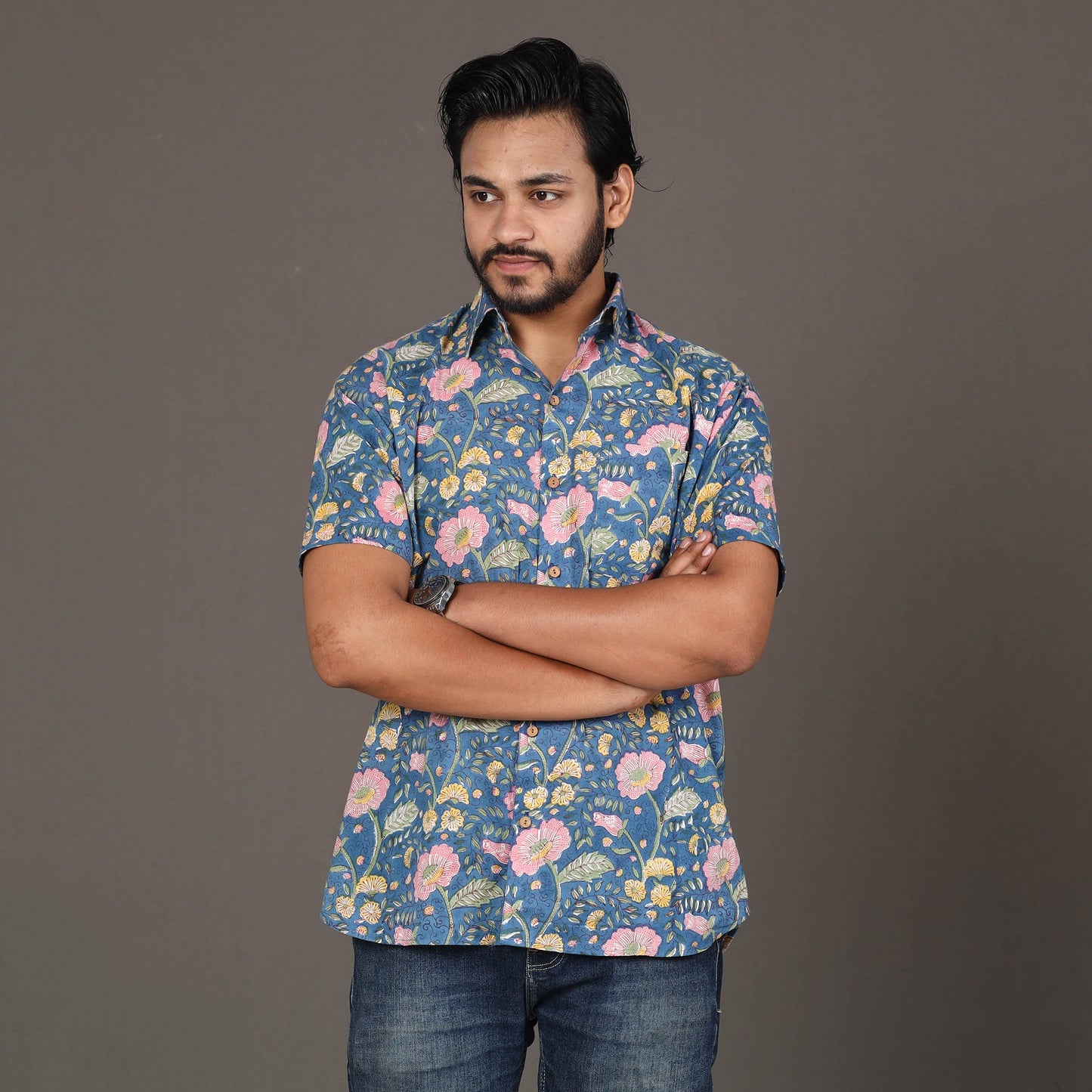  Men Sanganeri Block Printed Cotton Half Sleeve Shirt Online at iTokri.com