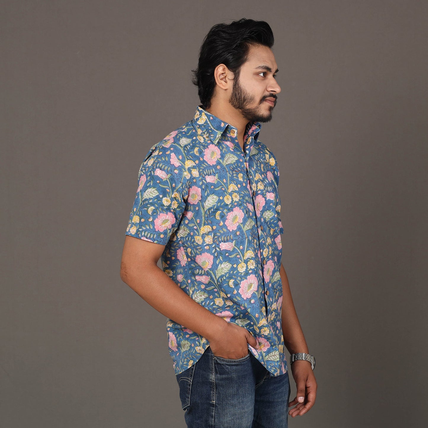  Men Sanganeri Block Printed Cotton Half Sleeve Shirt Online at iTokri.com