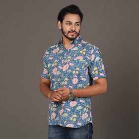  Men Sanganeri Block Printed Cotton Half Sleeve Shirt Online at iTokri.com