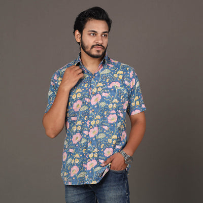  Men Sanganeri Block Printed Cotton Half Sleeve Shirt Online at iTokri.com