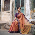 Yellow Mercerised Cotton Dharwad Saree with Thread Border, draped and worn by a woman, AI visual of the saree, iTokri
