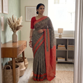 Brown Mercerised Cotton Handloom Pochampally Ikat Saree, draped and worn by a woman, AI visual of the saree, iTokri