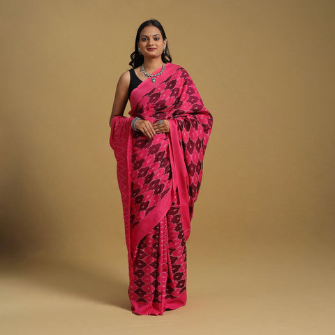 Mercerised Cotton Handloom Pochampally Ikat Saree