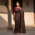 Brown Mercerised Cotton Silk Khun Saree with Blouse Piece, draped and worn by a woman, AI visual of the saree, iTokri