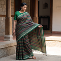 Multicolor Mercerised Cotton Silk Khun Saree with Blouse Piece, draped and worn by a woman, AI visual of the saree, iTokri