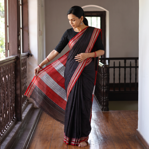 Blue Mercerised Cotton Silk Plain Saree with Blouse Piece, draped and worn by a woman, AI visual of the saree, iTokri