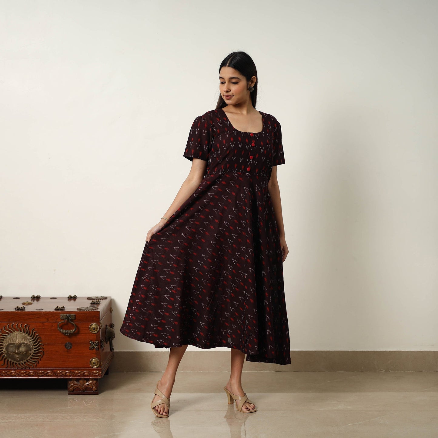 Buy Mercerized Cotton Flared Pochampally Ikat Dress