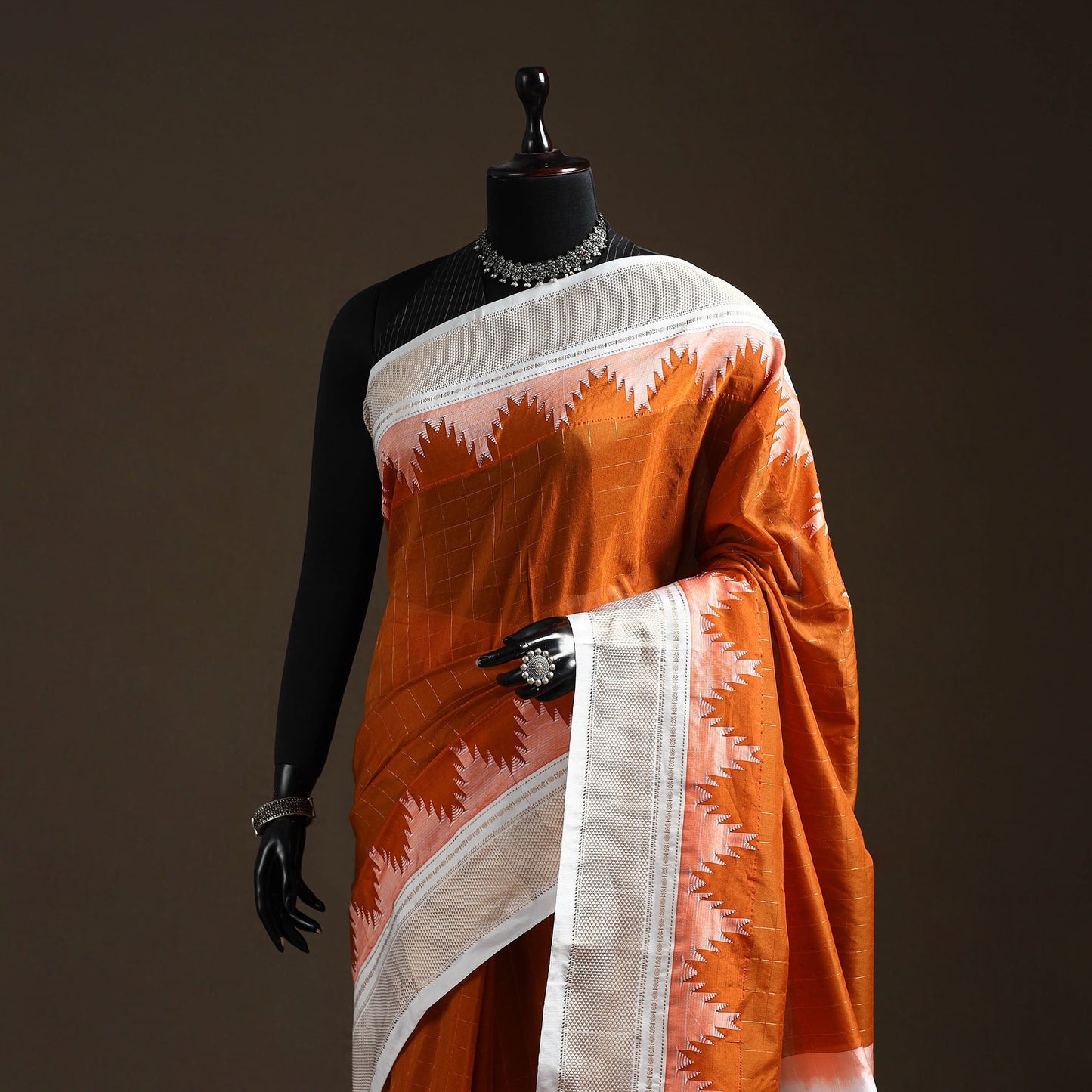 Mercerized cotton gadwal checks ilkal saree with temple