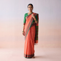 Pink Mercerized Cotton Plain Saree with Border, draped and worn by a woman, AI visual of the saree, iTokri