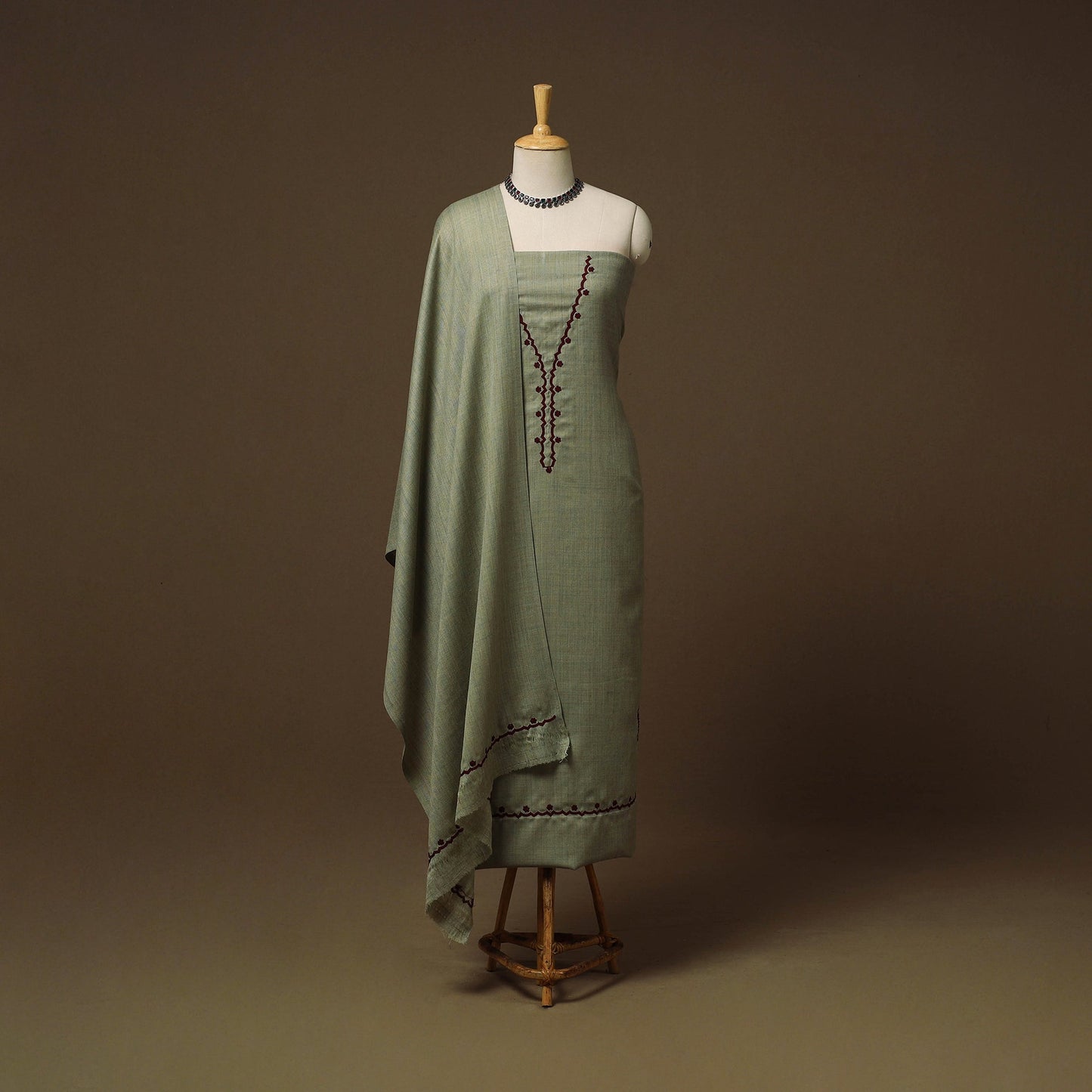 Merino wool hand embroidery 3pc unstitched dress material