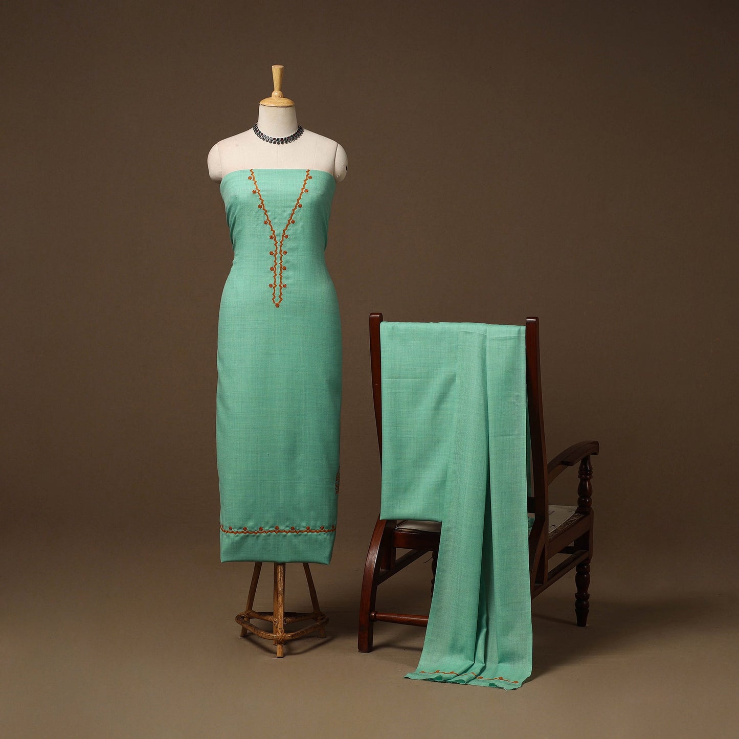 Merino wool hand embroidery 3pc unstitched dress material