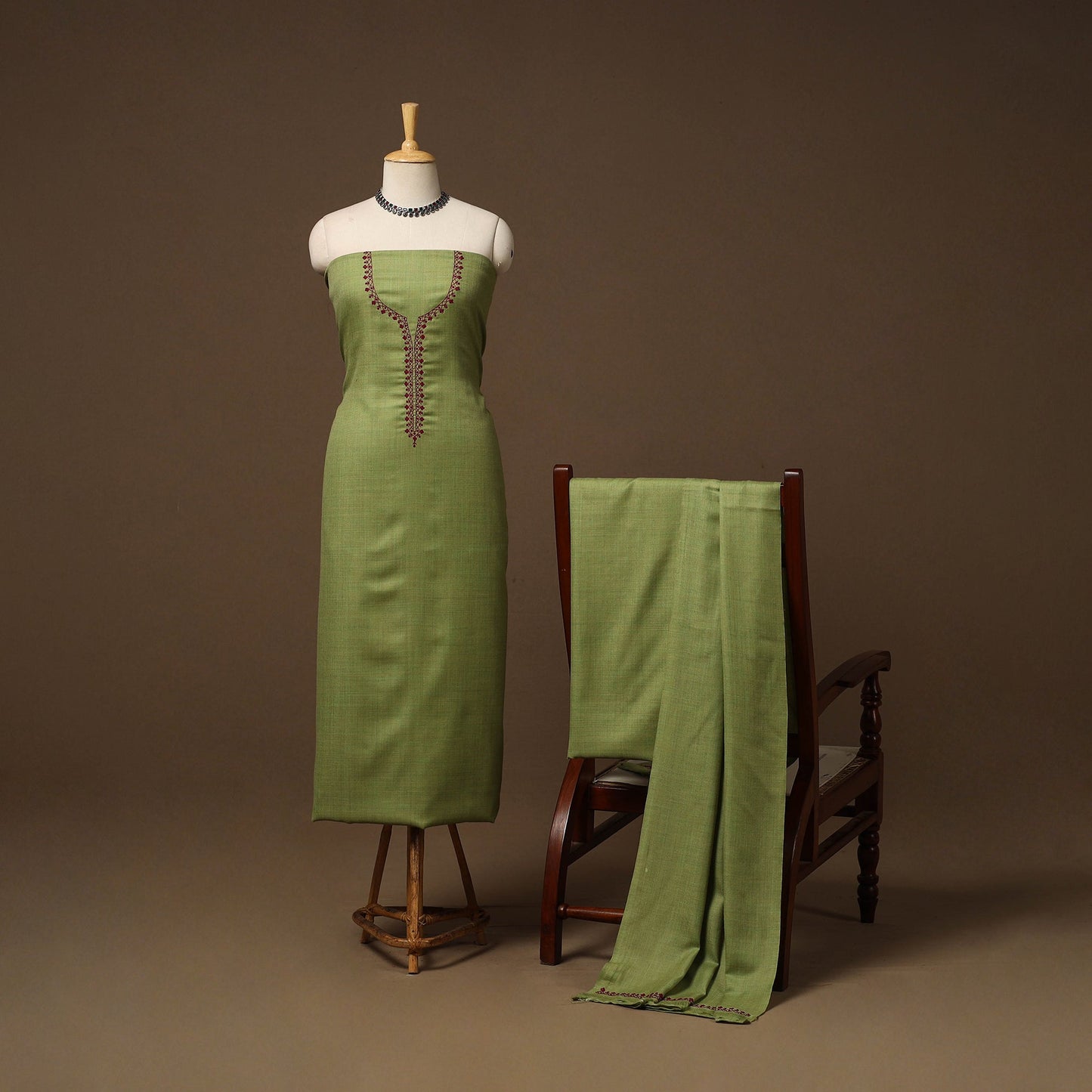 Merino wool hand embroidery 3pc unstitched dress material