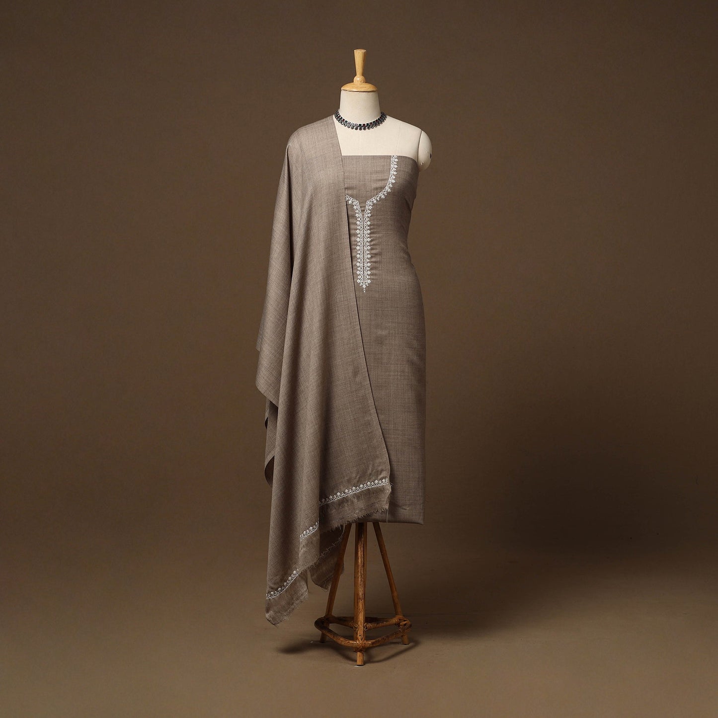 Merino wool hand embroidery 3pc unstitched dress material