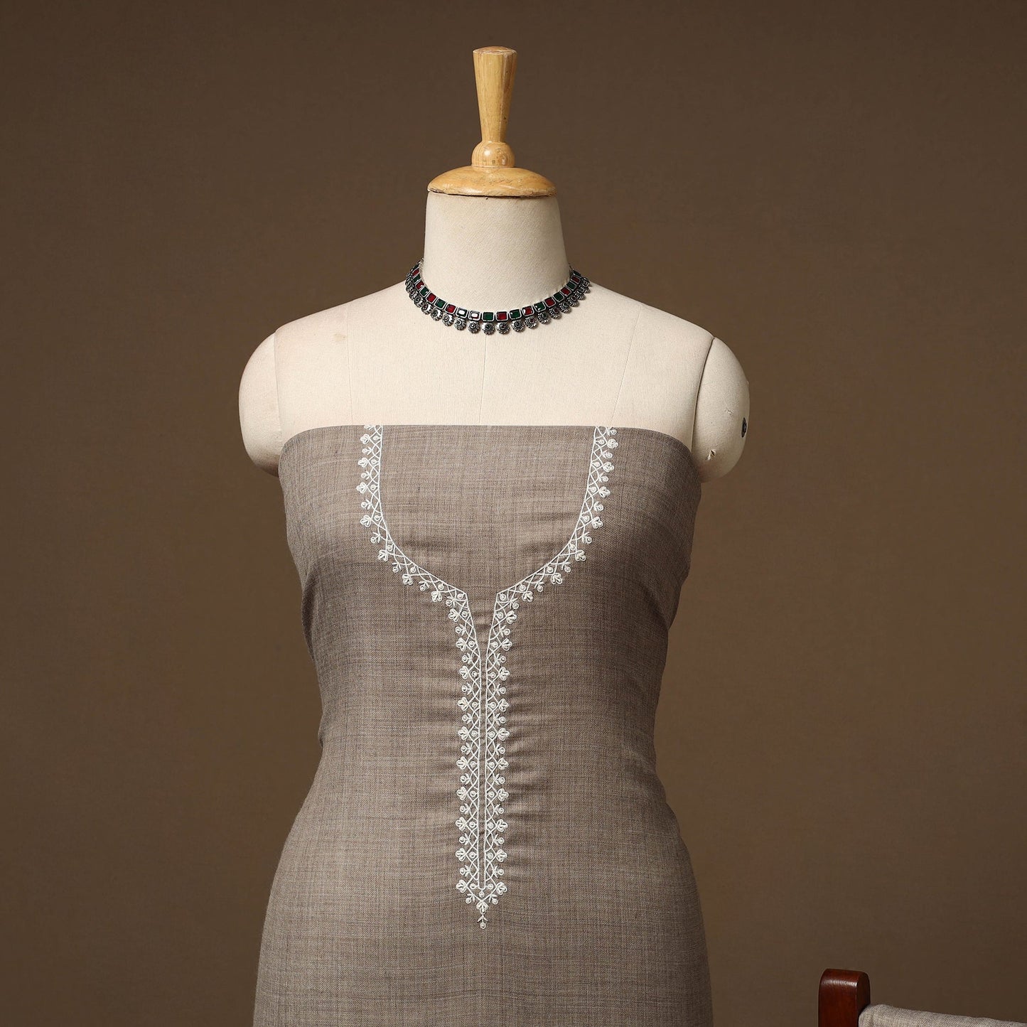 Merino wool hand embroidery 3pc unstitched dress material