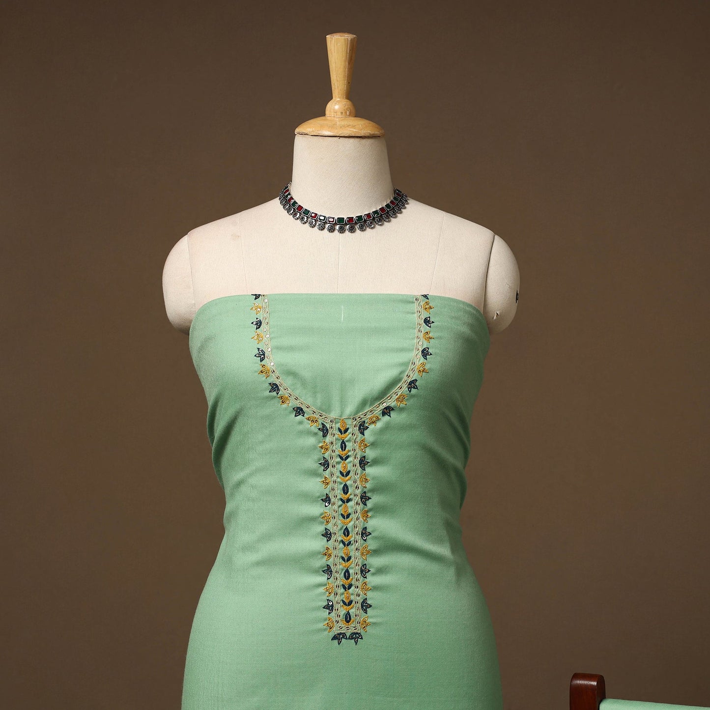 Merino wool hand embroidery 3pc unstitched dress material